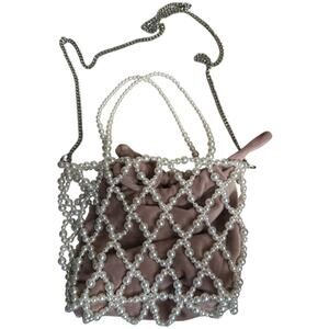 Zara Pearl Mauve Small Velvet Bag With Shoulder  Silver Chain